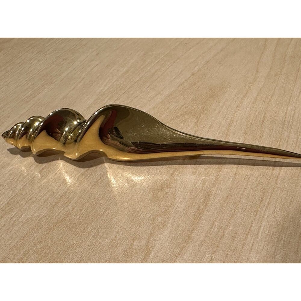 Vintage Gold Tone Seashell Brooch Pin Conch Auger Shell Nautical Beachy